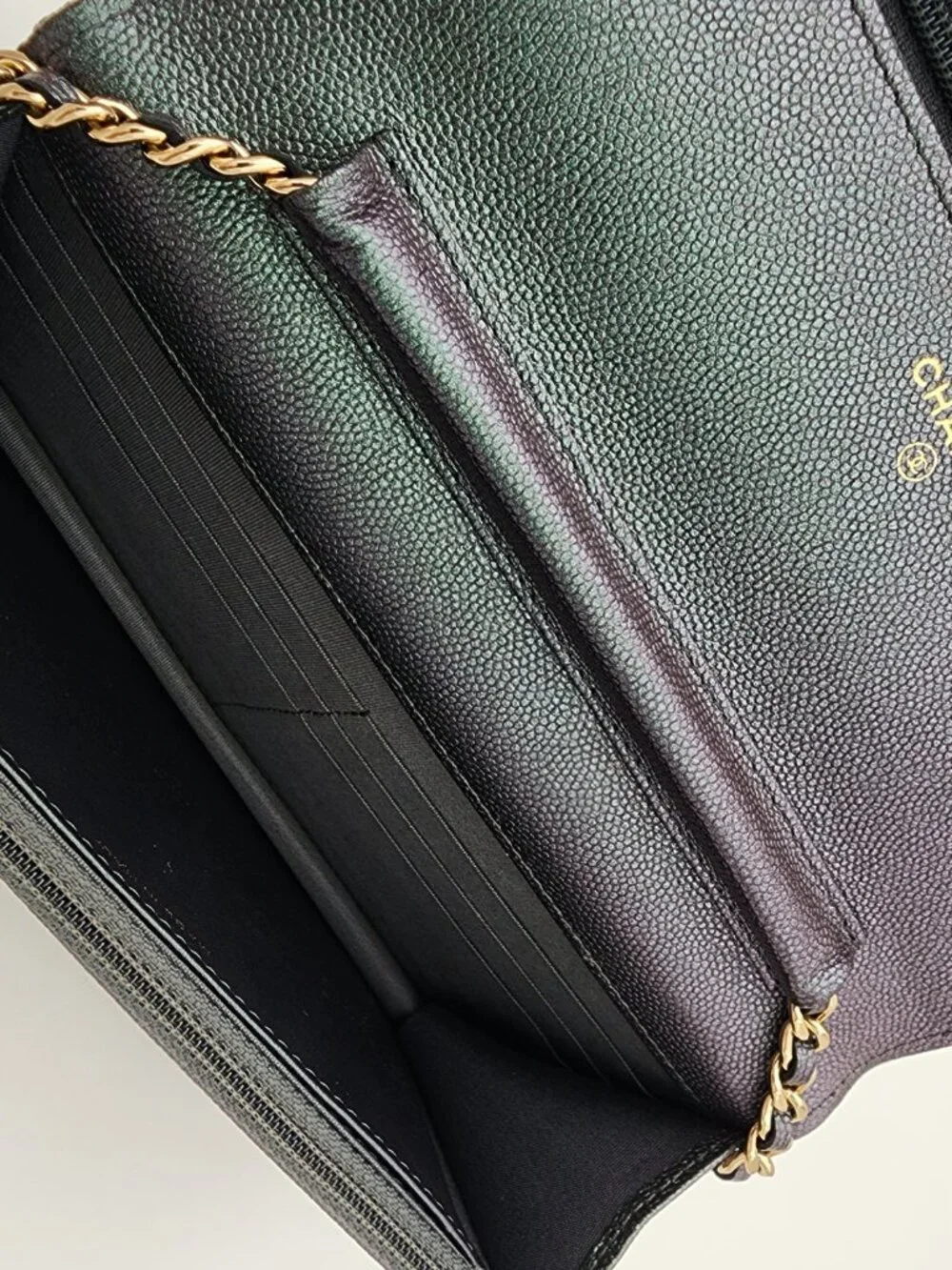 Chanel Iridescent Green Caviar Wallet on Chain WOC